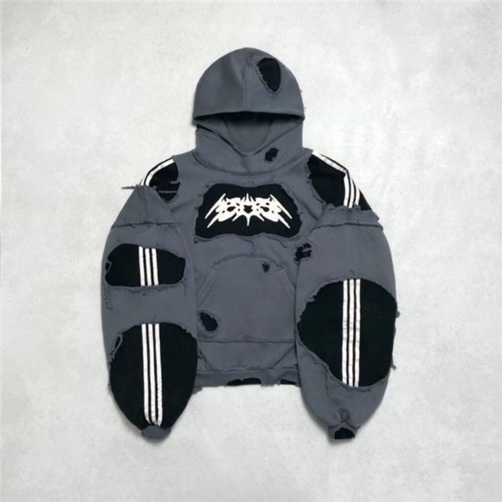 High Street Patchwork Embroidered Hoodie for Women Rough Edges Sweatshirts